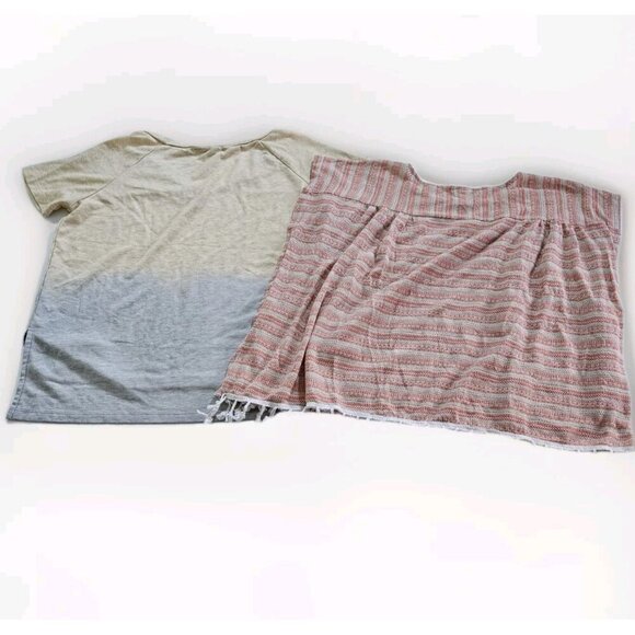 Top Womens M Lot of 2 Bobeau Anthropologie Maronie Multicolor SS Stripes Boho - Picture 2 of 16